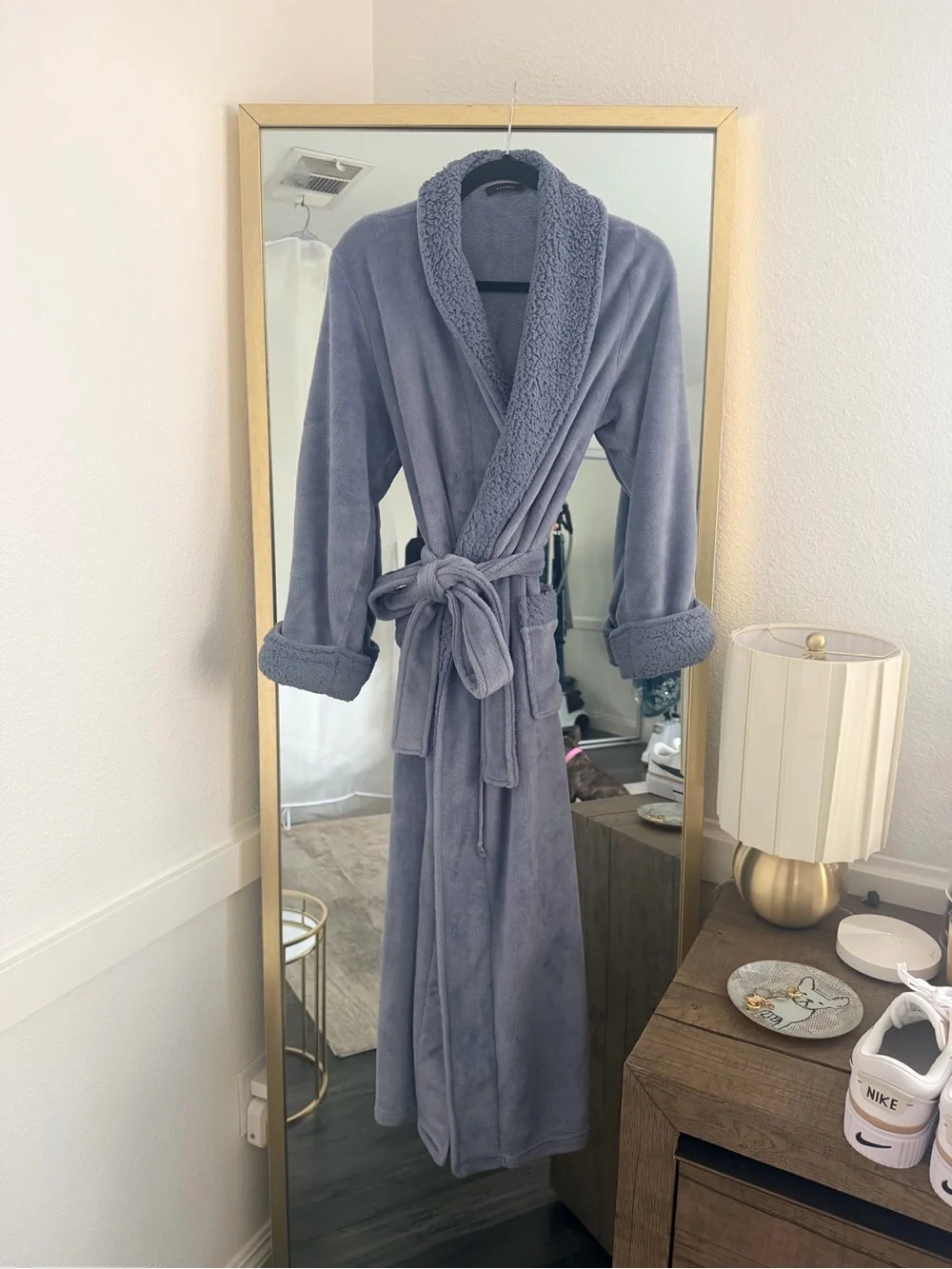 Natori Plush Lavender-Gray Shawl Collar Bath Robe